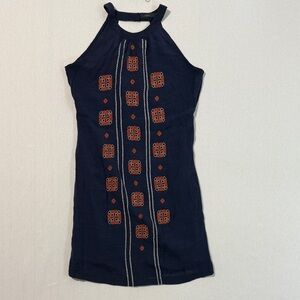 THML Dark Blue Mini Dress with Orange Embroidery